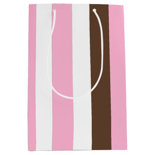 Roze, chocolade en witte strepen medium cadeauzakje (Voorkant)