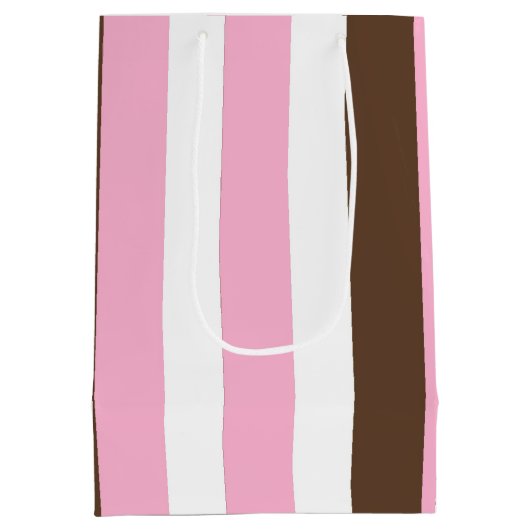 Roze, chocolade en witte strepen medium cadeauzakje (Achterkant)