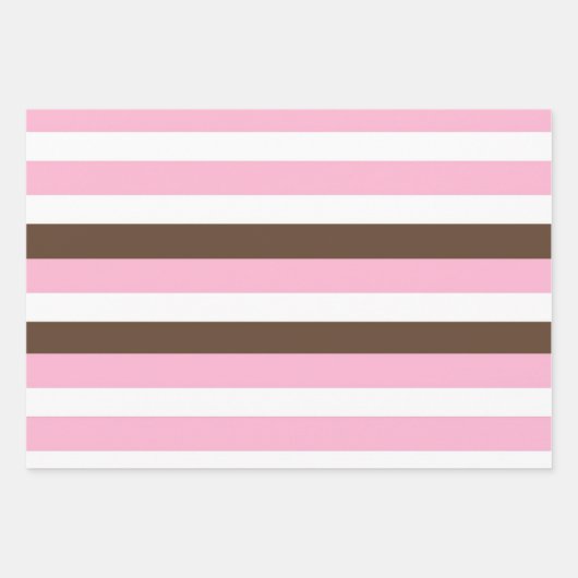 Roze, chocolade en witte strepen Verjaardag Inpakpapier Vel (Voorkant 3)