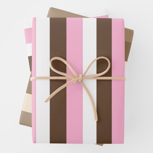 Roze, chocolade en witte strepen Verjaardag Inpakpapier Vel (In situ)