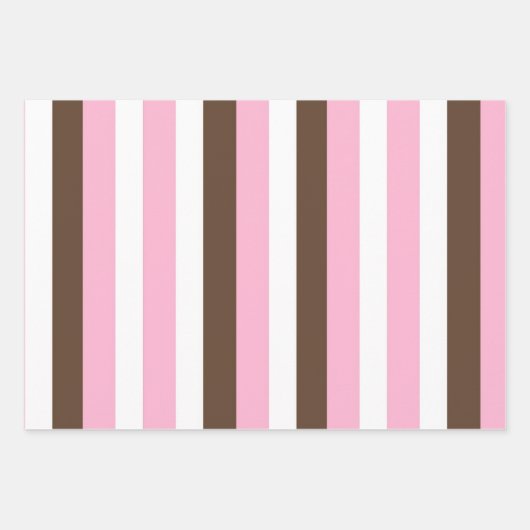 Roze, chocolade en witte strepen Verjaardag Inpakpapier Vel (Voorkant)