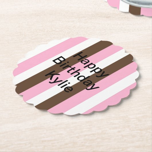Roze, chocolade en witte strepen Verjaardag Kartonnen Onderzetters (Gekanteld)
