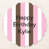 Roze, chocolade en witte strepen Verjaardag Kartonnen Onderzetters (Voorkant)