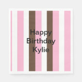 Roze, chocolade en witte strepen Verjaardag Servet (Voorkant)