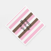 Roze, chocolade en witte strepen Verjaardag Servet (Hoek)