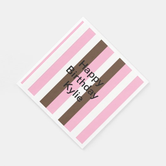 Roze, chocolade en witte strepen Verjaardag Servet (Hoek)