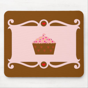 Roze & Chocolade Hart Cupcake Mousepad Muismat