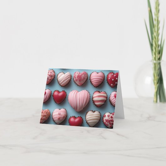 Roze Chocolade Harten Valentijns Groet Feestdagen Kaart (Voorkant)