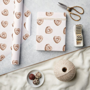 Roze Chocolade Harten Verjaardag Cadeaupapier