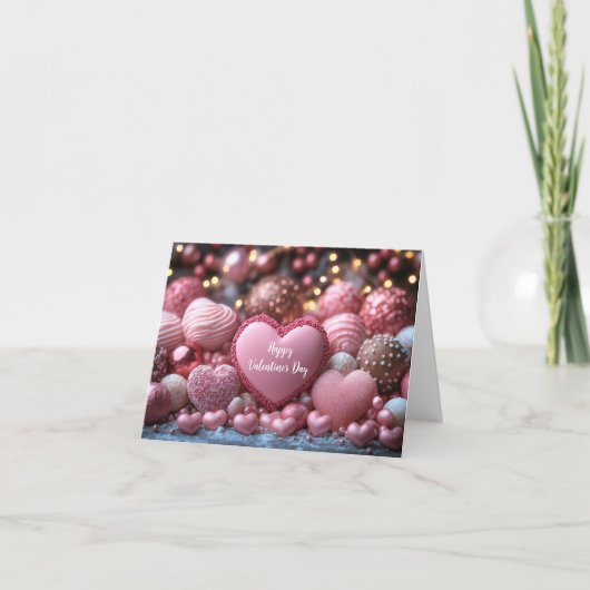 Roze Chocolade Hartjes Valentijns Groet Feestdagen Kaart (Voorkant)