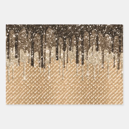 Roze Chocolade Ice Cream Cone Glitter Druppels Inpakpapier Vel (Voorkant 3)