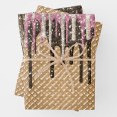 Roze Chocolade Ice Cream Cone Glitter Druppels Inpakpapier Vel (In situ)