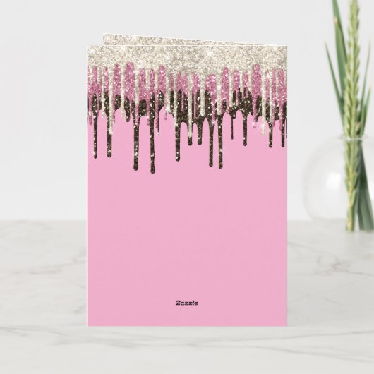Roze Chocolade Ice Cream Glitter Drips Verjaardag Kaart (Achterkant)