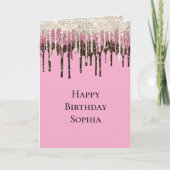 Roze Chocolade Ice Cream Glitter Drips Verjaardag Kaart (Voorkant)