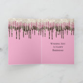 Roze Chocolade Ice Cream Glitter Drips Verjaardag Kaart (Binnen)