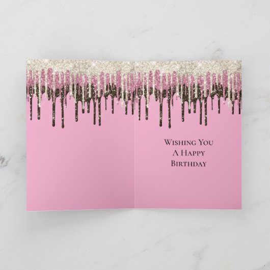 Roze Chocolade Ice Cream Glitter Drips Verjaardag Kaart (Binnen)