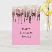 Roze Chocolade Ice Cream Glitter Drips Verjaardag Kaart (Gele Bloem)