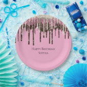 Roze Chocolade Ice Cream Glitter Drips Verjaardag Papieren Bordje (Feest)