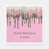 Roze Chocolade Ice Cream Glitter Drips Verjaardag Servet (Voorkant)
