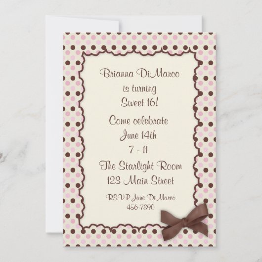 Roze Chocolade Polka Dot Invitation Kaart (Voorkant)