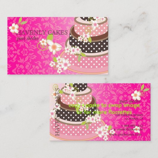 Roze + Chocolade Trouwtaart/Bakkerij/Pâtisserie Visitekaartje (Voorkant / Achterkant)