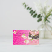 Roze + Chocolade Trouwtaart/Bakkerij/Pâtisserie Visitekaartje (Staand voorkant)