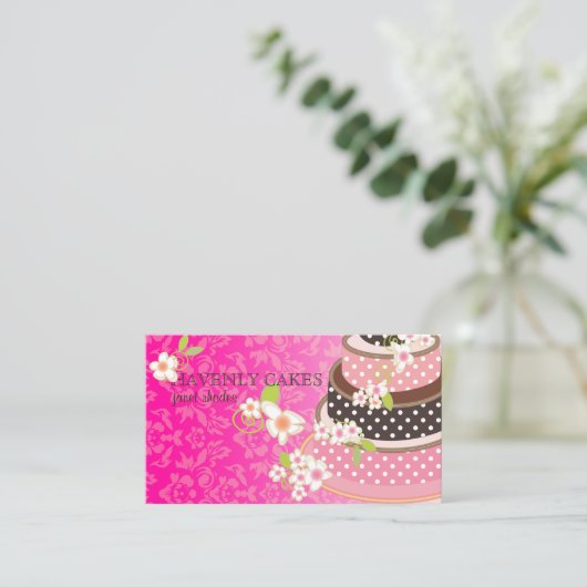 Roze + Chocolade Trouwtaart/Bakkerij/Pâtisserie Visitekaartje (Staand voorkant)