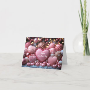 Roze Chocoladeharten Valentijns Groet Feestdagen Kaart
