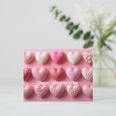 Roze chocoladeharten Valentijnsdag kaart (Staand voorkant)