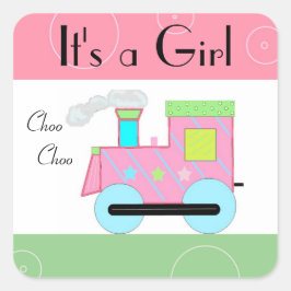 Roze Choo Baby shower Vierkante Sticker