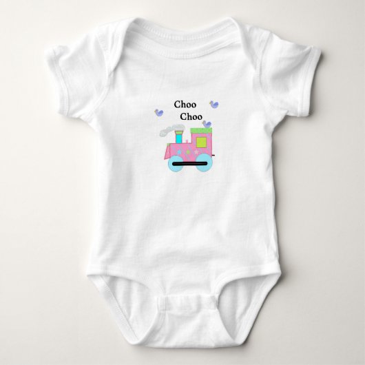 Roze Choo Choo Trein met Blauwe Vogels Romper (Voorkant)