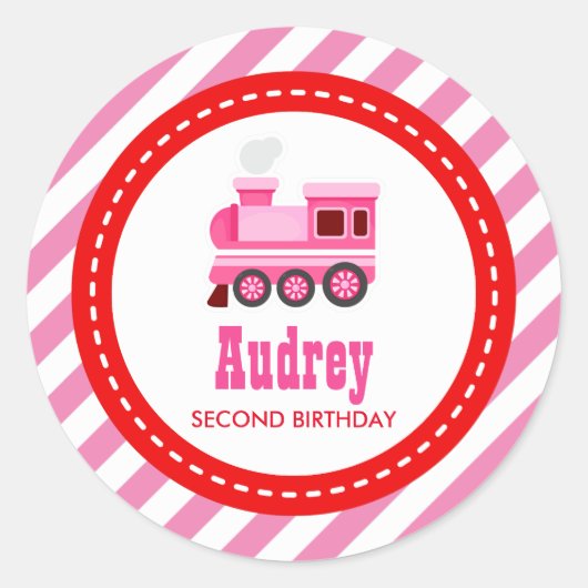 Roze Choo Train Birthday Baby shower Ronde Sticker (Voorkant)