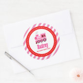 Roze Choo Train Birthday Baby shower Ronde Sticker (Envelop)