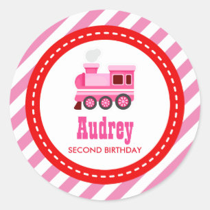 Roze Choo Train Birthday Baby shower Ronde Sticker