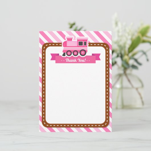 Roze Choo Train Dank u opmerkingen Bedankkaart (Staand voorkant)