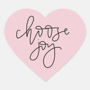 Roze "Choose Joy"-kalligrafiesticker Hart Sticker