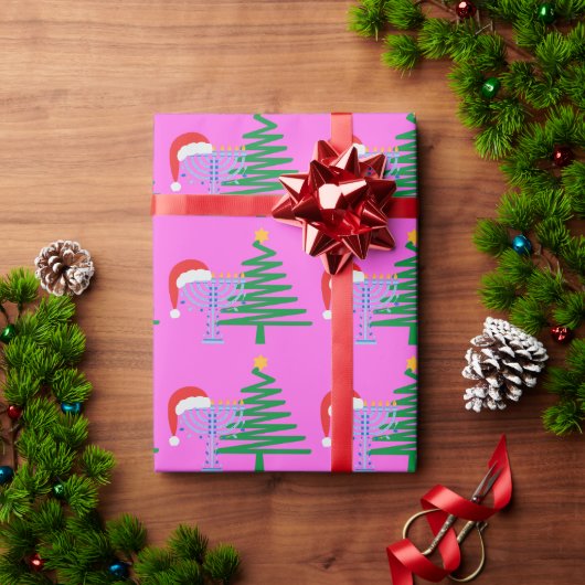 Roze Chrismukkah Wrapping Paper Roll Cadeaupapier (Feestdagen Geschenken)