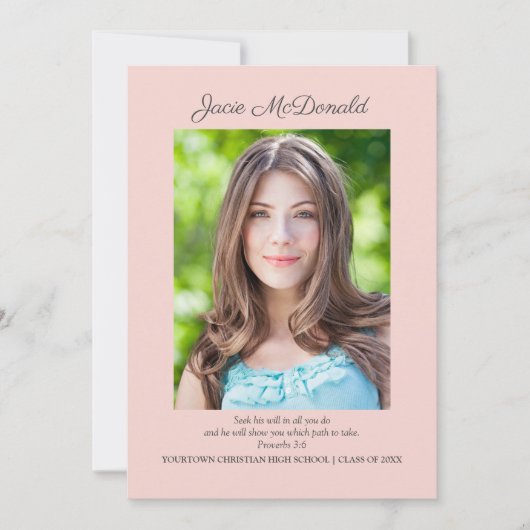 Roze Christelijk Afstuderen Fotoaankondiging Aankondiging (Voorkant)