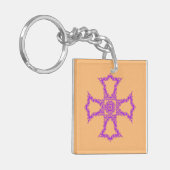 Roze Christelijk Kruis Modern Esthetische Kunst Sleutelhanger (Voorkant Links)