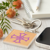 Roze Christelijk Kruis Modern Esthetische Kunst Sleutelhanger (Voorkant Rechts)