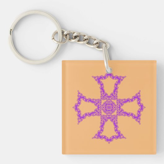Roze Christelijk Kruis Modern Esthetische Kunst Sleutelhanger (Voorkant)