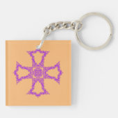 Roze Christelijk Kruis Modern Esthetische Kunst Sleutelhanger (Achterkant)