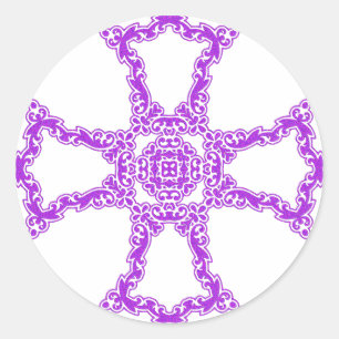 Roze christelijk kruis ronde sticker