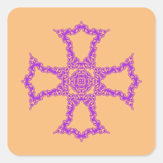 Roze christelijk kruis vierkante sticker (Voorkant)