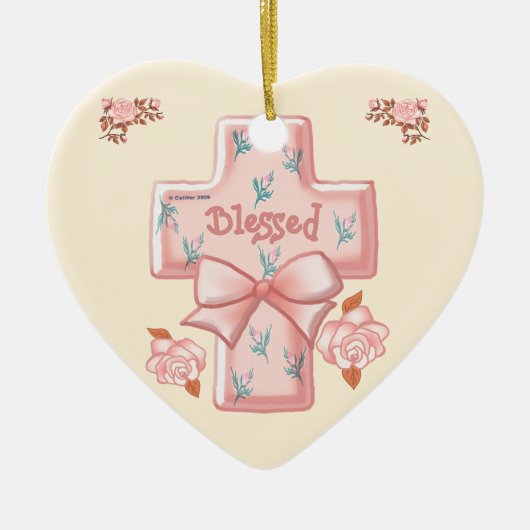 Roze, Christelijk kruishart ornament (Voorkant)