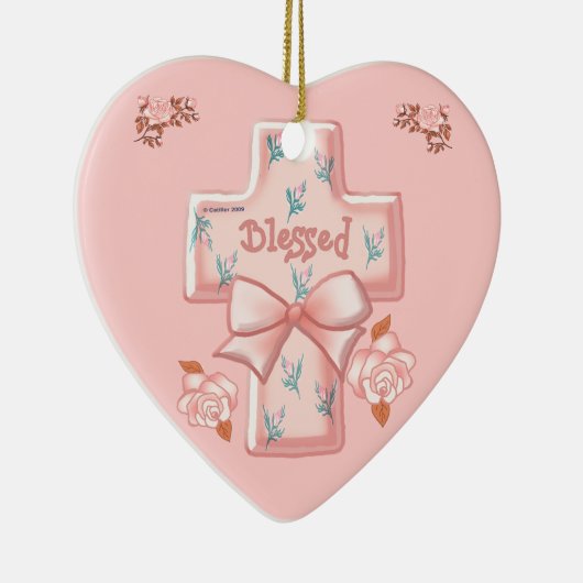 Roze, Christelijk kruishart ornament (Rechts)