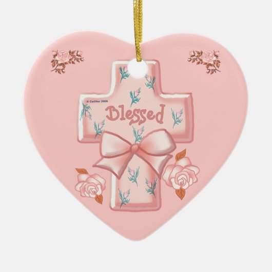 Roze, Christelijk kruishart ornament (Voorkant)