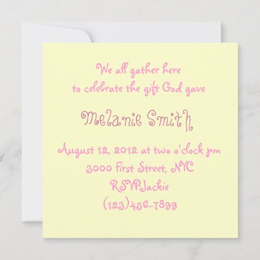 Roze Christelijk Religieus Baby shower Uitnodiging (Achterkant)