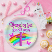 ROZE CHRISTELIJKE 80STE VERJAARDAG PAPIER BORDEN PAPIEREN BORDJE (Feest)