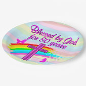 ROZE CHRISTELIJKE 80STE VERJAARDAG PAPIER BORDEN PAPIEREN BORDJE (Gekanteld)